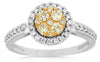 ESTATE .54CT WHITE & FANCY YELLOW DIAMOND 14KT 2 TONE GOLD 3D CLUSTER LOVE RING