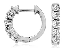 ESTATE 1.0CT DIAMOND 14KT WHITE GOLD 3D CLASSIC 5 STONE HUGGIE HANGING EARRINGS