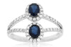 WIDE 1.3CT DIAMOND & AAA SAPPHIRE 14K WHITE GOLD OVAL & ROUND DOUBLE FLOWER RING