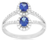 ESTATE 1.1CT DIAMOND & AAA TANZANITE 14KT WHITE GOLD ROUND DOUBLE HALO FUN RING