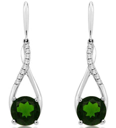 3.0CT DIAMOND & AAA GREEN GARNET 14KT WHITE GOLD INFINITY LOVE HANGING EARRINGS