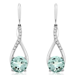 2.40CT DIAMOND & AAA AQUAMARINE 14KT WHITE GOLD INFINITY LOVE HANGING EARRINGS