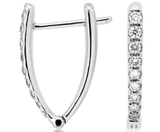 ESTATE .20CT DIAMOND 14KT WHITE GOLD V SHAPE HUGGIE LEVERBACK HANGING EARRINGS