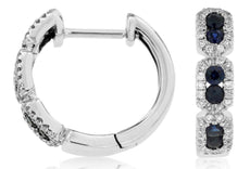 ESTATE .53CT DIAMOND & AAA SAPPHIRE 14KT WHITE GOLD CLASSIC HALO HUGGIE EARRINGS