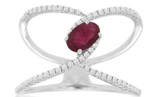 .78CT DIAMOND & AAA RUBY 14KT WHITE GOLD 3D OVAL & ROUND LOVE KNOT FUN RING
