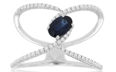 .88CT DIAMOND & AAA SAPPHIRE 14KT WHITE GOLD 3D OVAL & ROUND LOVE KNOT FUN RING