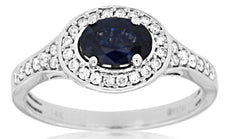 1.43CT DIAMOND & AAA SAPPHIRE 14KT WHITE GOLD OVAL & ROUND HALO ENGAGEMENT RING