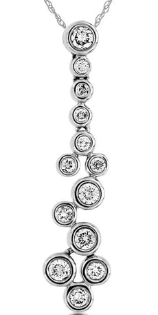 .44CT DIAMOND 14K WHITE GOLD 3D CLASSIC CLUSTER BEZEL ROUND FLOATING FUN PENDANT