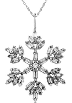 .40CT DIAMOND 14KT WHITE GOLD 3D ROUND & BAGUETTE SNOWFLAKE FUN FLOATING PENDANT