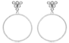 ESTATE .20CT DIAMOND 14KT WHITE GOLD 3D BEZEL TRIANGULAR HOOP HANGING EARRINGS