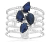 2.27CT DIAMOND & AAA SAPPHIRE 14KT WHITE GOLD PEAR SHAPE & ROUND MULTI ROW RING