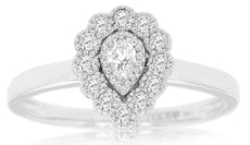 .29CT DIAMOND 14KT WHITE GOLD 3D PEAR SHAPE & ROUND FILIGREE MILGRAIN LOVE RING