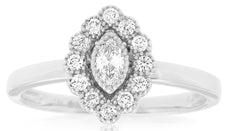 .30CT DIAMOND 14KT WHITE GOLD MARQUISE & ROUND FILIGREE MILGRAIN ENGAGEMENT RING