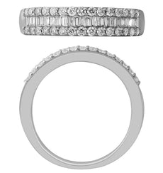 .45CT DIAMOND 14KT WHITE GOLD 3D CLASSIC ROUND & BAGUETTE 3 ROW ANNIVERSARY RING