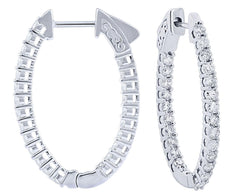 1.50CT DIAMOND 14KT WHITE GOLD SHARE PRONG OVAL INSIDE OUT HOOP HANGING EARRINGS