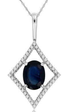 1.55CT DIAMOND & AAA SAPPHIRE 14KT WHITE GOLD 3D OVAL TEAR DROP FLOATING PENDANT