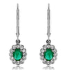 1.03CT DIAMOND & AAA EMERALD 14KTWHITE GOLD OVAL & ROUND FLOWER HANGING EARRINGS