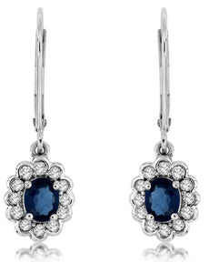 1.21CT DIAMOND & AAA SAPPHIRE 14KT WHITE GOLD 3D OVAL & ROUND HANGING EARRINGS