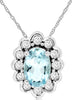 .58CT DIAMOND & AQUAMARINE 14KT WHITE GOLD OVAL & ROUND FLOWER FLOATING PENDANT