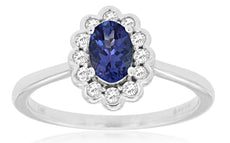 .66CT DIAMOND & AAA TANZANITE 14KT WHITE GOLD 3D OVAL & ROUND FLOWER LOVE RING
