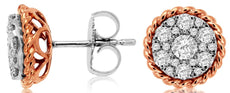 ESTATE .62CT DIAMOND 14KT WHITE AND ROSE GOLD CLUSTER FLOWER FUN STUD EARRINGS