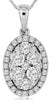 ESTATE 1.0CT DIAMOND 14KT WHITE GOLD 3D CLUSTER OVAL HALO LOVE NECKLACE