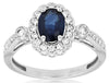 1.34CT DIAMOND & AAA SAPPHIRE 14K WHITE GOLD OVAL & ROUND SEMI BEZEL FLOWER RING