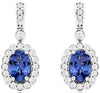 1.33CT DIAMOND & TANZANITE 14KT WHITE GOLD OVAL & ROUND FLOWER HANGING EARRINGS