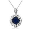 .96CT DIAMOND & AAA SAPPHIRE 14KT WHITE GOLD 3D CLASSIC FLOWER FLOATING PENDANT