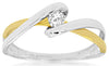 .13CT DIAMOND 14KT 2 TONE GOLD 3D ROUND SOLITAIRE CRISS CROSS INFINITY LOVE RING