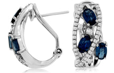 WIDE 1.88CT DIAMOND & AAA SAPPHIRE 14KT WHITE GOLD OVAL & ROUND CLIP ON EARRINGS
