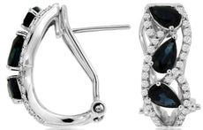 1.87CT DIAMOND & AAA SAPPHIRE 14K WHITE GOLD PEAR SHAPE CLIP ON HANGING EARRINGS