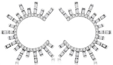 ESTATE .75CT DIAMOND 14KT WHITE GOLD 3D ROUND & BAGUETTE SEMI MOON LOVE EARRINGS