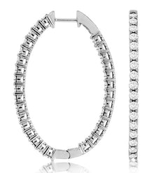 3.0CT DIAMOND 14K WHITE GOLD CLASSIC ROUND OVAL INSIDE OUT HOOP HANGING EARRINGS