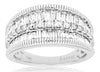 WIDE 1.0CT DIAMOND 14KT WHITE GOLD 3D CLASSIC ROUND & BAGUETTE ANNIVERSARY RING
