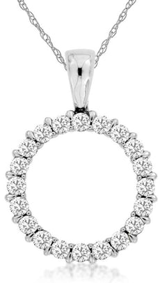 .25CT DIAMOND 14KT WHITE GOLD 3D ROUND SHARED PRONG CIRCLE OF LIFE LOVE PENDANT