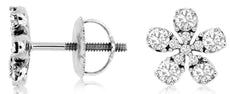 ESTATE .50CT DIAMOND 14KT WHITE GOLD CLASSIC SNOWFLAKE FLOWER SCREWBACK EARRINGS