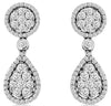 ESTATE .85CT DIAMOND 14KT WHITE GOLD CLUSTER ROUND & TEAR DROP HANGING EARRINGS