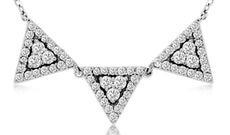 .30CT DIAMOND 14KT WHITE GOLD 3D 3 STONE HALO TRIANGULAR TRILLION LOVE NECKLACE