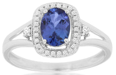 .95CT DIAMOND & AAA TANZANITE 14KT WHITE GOLD OVAL SQUARE HALO ENGAGEMENT RING