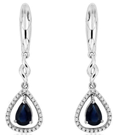 1.2CT DIAMOND & AAA SAPPHIRE 14KT WHITE GOLD PEAR SHAPE & ROUND HANGING EARRINGS