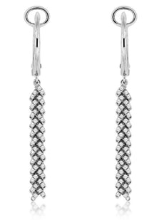 ESTATE .28CT DIAMOND 14KT WHITE GOLD MULTI ROW V SHAPE CLIP ON HANGING EARRINGS