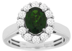 2.05CT DIAMOND & AAA RUSSALITE 14KT WHITE GOLD 3D OVAL & ROUND FLOWER LOVE RING