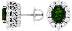 2.90CT DIAMOND & AAA RUSSALITE 14KT WHITE GOLD OVAL FILIGREE SCREWBACK EARRINGS