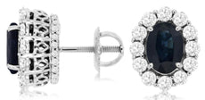 3.0CT DIAMOND & AAA SAPPHIRE 14KT WHITE GOLD 3D OVAL & ROUND SCREWBACK EARRINGS
