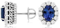 2.70CT DIAMOND & AAA TANZANITE 14KT WHITE GOLD OVAL FILIGREE SCREWBACK EARRINGS