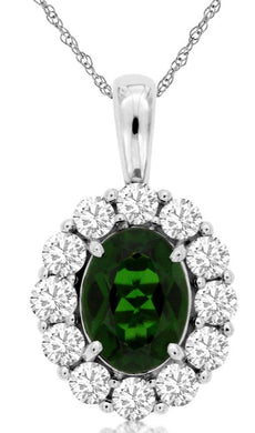 2.05CT DIAMOND & AAA RUSSALITE 14KT WHITE GOLD 3D OVAL FLOWER FLOATING PENDANT