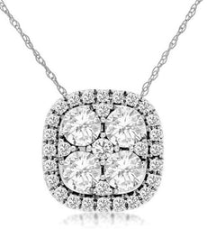 .50CT DIAMOND 14KT WHITE GOLD 3D CLASSIC CLUSTER SQUARE HALO FLOATING PENDANT
