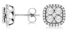 1.50CT DIAMOND 14KT WHITE GOLD 3D SQUARE CLUSTER INVISIBLE HALO STUD EARRINGS