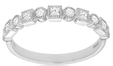 .35CT DIAMOND 14KT WHITE GOLD ROUND & PRINCESS FILIGREE BEZEL ANNIVERSARY RING